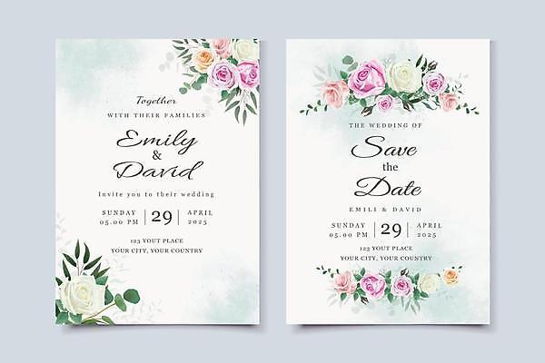 EPS 해외이미지 꽃 결혼 잎 카드템플릿 일러스트 사람없음 연두색 흰색 청첩장 초대장 초대 감성 해외일러스트 식물 템플릿 컬러 컨셉 카드_감사 이벤트 초록색 파일형식 벡터 이미지허브