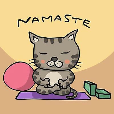 EPS 해외이미지 한마리 일러스트 요가 앉기 사람없음 반려동물 눈감음 고양이 매트 짐볼 손그림 반려묘 해외일러스트 동물 1 웰빙 포유류 모션 파일형식 벡터 이미지허브