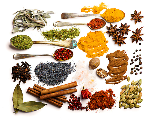포토 JPG 해외이미지 백그라운드 건조 사람없음 숟가락 가루 허브 소금 시나몬 통후추 팔각회향 해외포토 식물 수저 향신료 후추 파일형식 이미지허브
