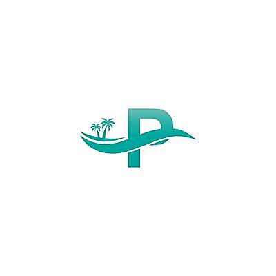 EPS 해외이미지 디자인 알파벳 파도 하늘색 대문자 타이포그라피 사람없음 야자수 P 나무 문자 영어 바다 파란색 파일형식 벡터 식물 컬러 이미지허브