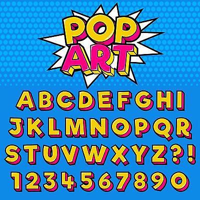 EPS 해외이미지 디자인 알파벳 영어 분홍색 일러스트 대문자 그림자 타이포그라피 사람없음 세트 숫자 노란색 플랫 입체 팝아트 조합형타이포 해외일러스트 문자 컬러 그림 파일형식 벡터 이미지허브