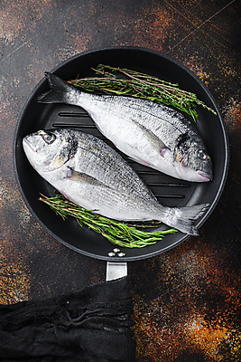 포토 JPG 해외이미지 검은배경 파슬리 사람없음 프라이팬 날것 도미 해외포토 백그라운드 채소 주방용품 어류 검은색 파일형식 이미지허브