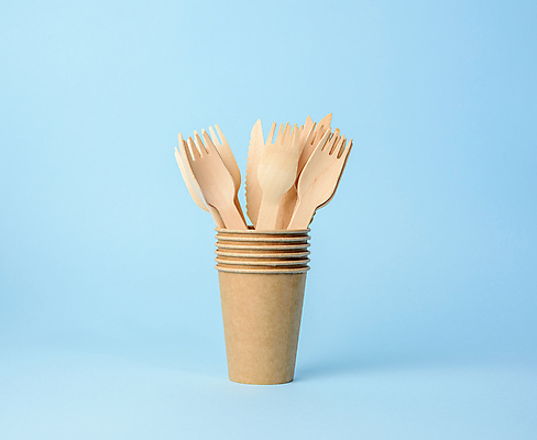 포토 JPG 해외이미지 하늘색 사람없음 갈색 나이프 종이컵 친환경 패키지 나무포크 해외포토 식기 컬러 포크 컵 파란색 환경 칼 일회용 파일형식 이미지허브