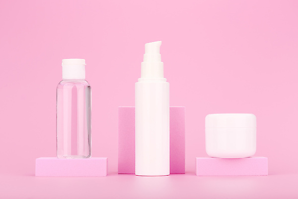 포토 JPG 해외이미지 실내 사람없음 화장품 스킨케어 공병 목업 분홍색배경 해외포토 분홍색 백그라운드 내부 뷰티 병_담는 파일형식 이미지허브