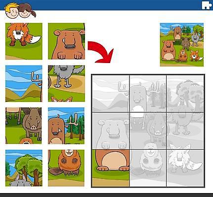 EPS 해외이미지 동물 템플릿 캐릭터 디자인 교육 야생동물 어린이 조각 일러스트 곰 사슴 취미 그래픽 블록 유치원 게임 퍼즐 그룹 어플리케이션 만화 준비 그림 정사각형 여우 문제집 해결 비버 해외일러스트 일러캐릭터 도형 포유류 놀이 사람 책 파일형식 벡터 이미지허브