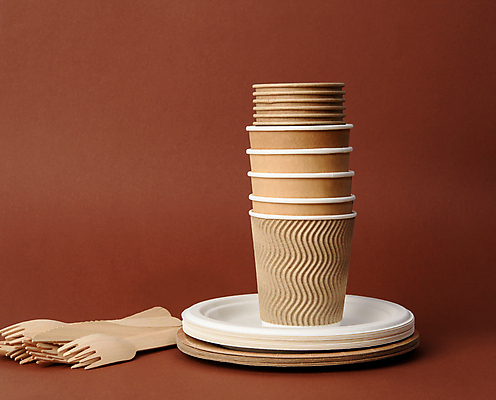 포토 JPG 해외이미지 사람없음 갈색 종이컵 친환경 패키지 나무포크 종이접시 해외포토 접시 컬러 포크 컵 환경 일회용 파일형식 이미지허브