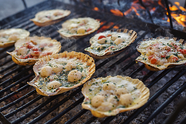 포토 JPG 해외이미지 조개 실내 사람없음 그릴 불판 가리비 조개구이 가리비구이 해외포토 주방용품 어패류 내부 구이 파일형식 이미지허브