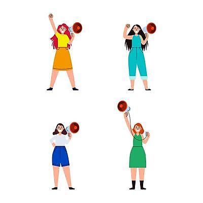 EPS 해외이미지 캐릭터 여자 이동 일러스트 안내 말하기 사람 확성기 힘 외침 자유 변화 플랫 만화 싸움 성별 고립 무료 소셜 스트라이크 압력 연대 통일 평등 항의 해외일러스트 일러캐릭터 컨셉 모션 소리 파일형식 벡터 이미지허브