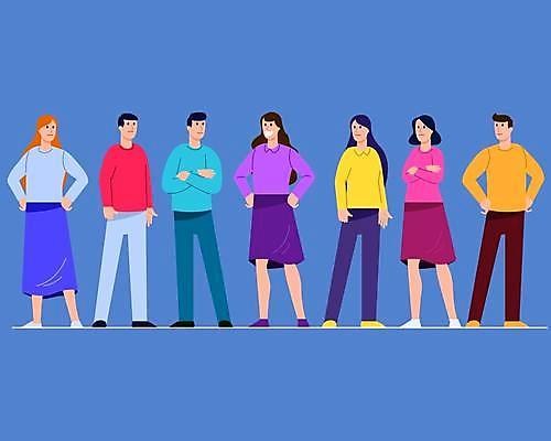 EPS 해외이미지 직업 캐릭터 여자 행복 감정 포즈 컨셉 일러스트 아이디어 서기 미소 사람 희망 표현 사회 그룹 플랫 군중 만화 수집 긍정 커뮤니티 일반 해결 고립 해외일러스트 일러캐릭터 모션 표정 공동체 파일형식 벡터 이미지허브