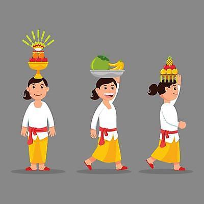 EPS 해외이미지 캐릭터 여자 행복 종교 문화 오렌지 과일 일러스트 휴가 새로움 바나나 사람 축제 산책 달력 기도 축하 플랫 만화 수집 연도 순수 발리 신성 코코넛 희생 마스코트 힌두교 해외일러스트 일러캐릭터 감정 섬 컨셉 휴식 인도네시아 파일형식 벡터 이미지허브