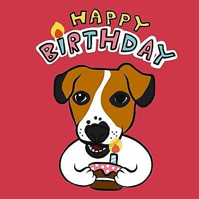 EPS 해외이미지 한마리 반려견 일러스트 촛불 들기 사람없음 반려동물 생일 강아지 생일케이크 손그림 생일축하 잭러셀테리어 해피버스데이 해외일러스트 동물 1 기념일 초 모션 케이크 축하 개 테리어 파일형식 벡터 이미지허브