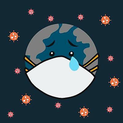 EPS 해외이미지 지구 컨셉 일러스트 마스크 사람없음 보호 위험 눈물 코로나바이러스 델타변이바이러스 오미크론 해외일러스트 감정 바이러스 파일형식 벡터 이미지허브