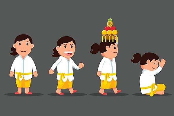 EPS 해외이미지 캐릭터 전통 배너 여자 행복 종교 문화 일러스트 휴가 새로움 사람 동양인 세트 축제 달력 기도 축하 플랫 만화 수집 연도 순수 발리 인도네시아 신성 희생 마스코트 이국적 힌두교 해외일러스트 일러캐릭터 감정 아시아 섬 컨셉 인종 파일형식 벡터 이미지허브