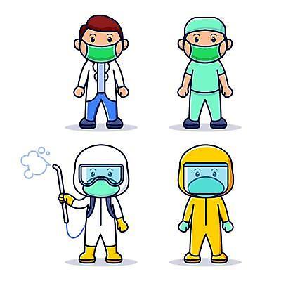 EPS 해외이미지 직업 캐릭터 얼굴 선 일러스트 건강 가면 미술 안전 사람 정장 세트 펼침 간호사 의사 업무 수비 보호 질병 위험 만화 수집 직원 예방 감염 반대 박테리아 보호자 장교 살균 해외일러스트 일러캐릭터 옷 컨셉 의학 모션 문화예술 신체부위 의료진 작업 파일형식 벡터 이미지허브