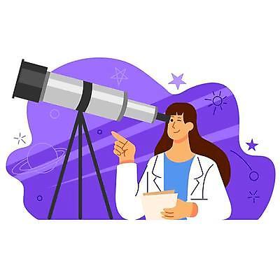 EPS 해외이미지 직업 캐릭터 여자 별 과학 일러스트 하늘 실험 사람 우주 망원경 행성 코트 탐험 흰색 관찰 업무 실험실 플랫 만화 과학자 분석 호기심 코스모스 천문학 고립 스타일 해외일러스트 일러캐릭터 자연요소 교육 꽃 감정 컬러 컨셉 모션 외투 작업 학자 파일형식 벡터 식물 상의 옷 이미지허브