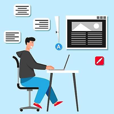 EPS 해외이미지 직업 디자인 일러스트 텍스트 직장 창조 사람 그래픽 노트북 스터디 컴퓨터 디지털 타이핑 업무 어플리케이션 디자이너 책상 레이아웃 전자 예술가 타입 출판 해외일러스트 가구 회사 전자제품 학습 작업 파일형식 벡터 이미지허브