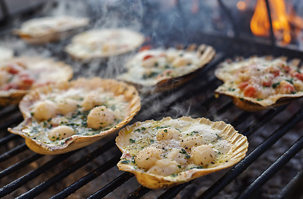 포토 JPG 해외이미지 조개 실내 사람없음 아웃포커스 연기 그릴 굽기 가리비 조개구이 가리비구이 해외포토 주방용품 어패류 촬영기법 내부 구이 파일형식 이미지허브