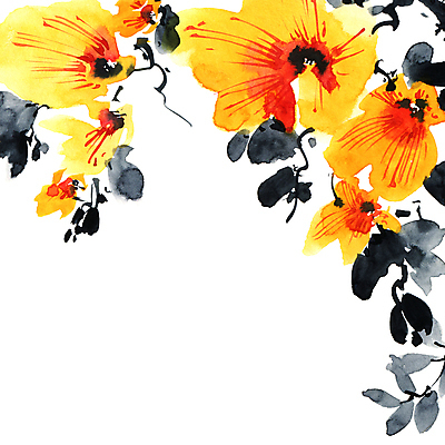 포토 JPG 해외이미지 꽃잎 꽃 줄기 잎 일러스트 캘리그라피 붓터치 수묵화 미술 사람없음 노란색 동양화 번짐 해외일러스트 식물 컬러 문화예술 파일형식 효과 이미지허브