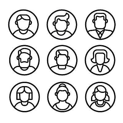 EPS 해외이미지 템플릿 디자인 여자 남자 실루엣 얼굴 선 일러스트 비즈니스 추상 사람 세트 픽토그램 머리 검은색 웹 흰색 비즈니스맨 원형 네트워크 그룹 플랫 수집 심볼 사인 심플 윤곽 소셜 회원 아바타 사용자 미니멀 해외일러스트 도형 컬러 무늬 인터넷 촬영기법 신체부위 직장인 파일형식 벡터 이미지허브