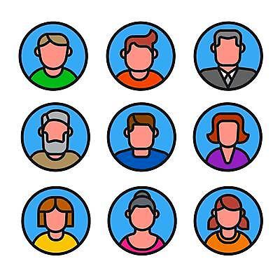 EPS 해외이미지 템플릿 디자인 여자 남자 실루엣 얼굴 선 일러스트 비즈니스 추상 사람 세트 컬러풀 픽토그램 머리 웹 흰색 비즈니스맨 원형 네트워크 그룹 플랫 수집 심볼 사인 심플 윤곽 소셜 회원 아바타 사용자 미니멀 해외일러스트 도형 컬러 무늬 인터넷 촬영기법 신체부위 직장인 파일형식 벡터 이미지허브