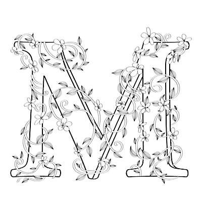 EPS 해외이미지 디자인 알파벳 선 꽃무늬 곡선 캘리그라피 대문자 흑백 타이포그라피 사람없음 M 문자 영어 꽃 무늬 촬영기법 파일형식 벡터 이미지허브
