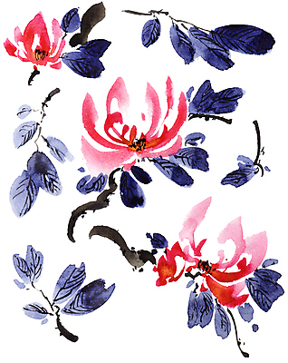 포토 JPG 해외이미지 꽃잎 꽃 줄기 분홍색 잎 일러스트 캘리그라피 붓터치 수채화 수묵화 미술 사람없음 동양화 번짐 해외일러스트 식물 컬러 문화예술 파일형식 효과 이미지허브