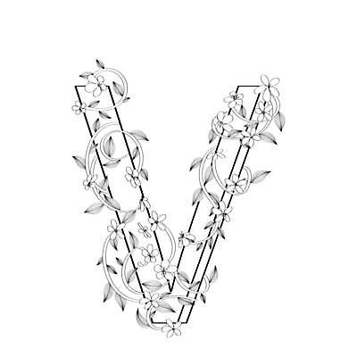 EPS 해외이미지 디자인 알파벳 선 꽃무늬 곡선 캘리그라피 대문자 흑백 타이포그라피 사람없음 V 문자 영어 꽃 무늬 촬영기법 파일형식 벡터 이미지허브