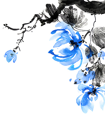 포토 JPG 해외이미지 꽃잎 꽃 잎 일러스트 캘리그라피 붓터치 수묵화 미술 사람없음 파란색 나뭇가지 동양화 번짐 해외일러스트 나무 식물 컬러 문화예술 파일형식 효과 이미지허브