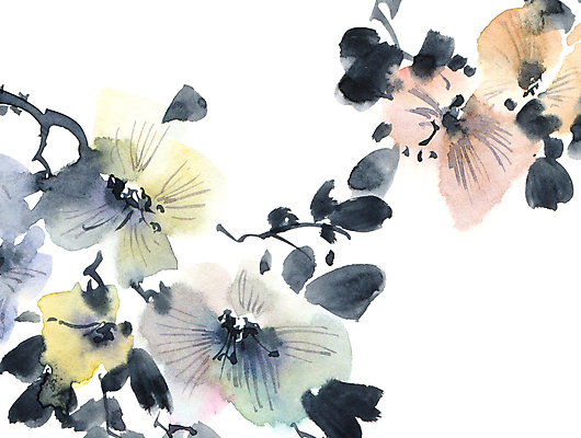 포토 JPG 해외이미지 꽃잎 꽃 줄기 일러스트 캘리그라피 붓터치 수묵화 미술 사람없음 동양화 번짐 해외일러스트 식물 문화예술 파일형식 효과 이미지허브