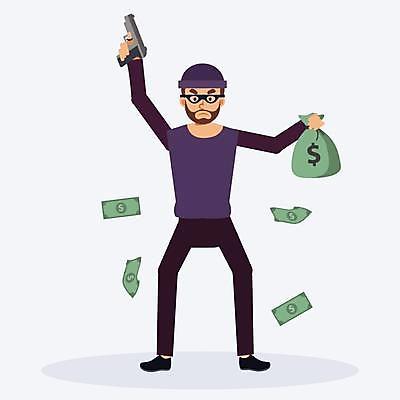 EPS 해외이미지 전신 캐릭터 남자 컨셉 지폐 돈 일러스트 가면 한명 들기 성인 권총 범죄 돈자루 위험 도둑 절도 위협 불법 성인남자한명만 뺏기 해외일러스트 일러캐릭터 1 모션 사람 총 재산 범죄인 남자한명만 성인남자만 파일형식 벡터 이미지허브