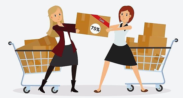 EPS 해외이미지 캐릭터 컨셉 일러스트 사람 성인 상자 세일 상점 카트 시장 플랫 당기기 밀기 만화 쇼핑몰 고객 싸움 소매 슈퍼마켓 고립 해외일러스트 일러캐릭터 모션 파일형식 벡터 이미지허브