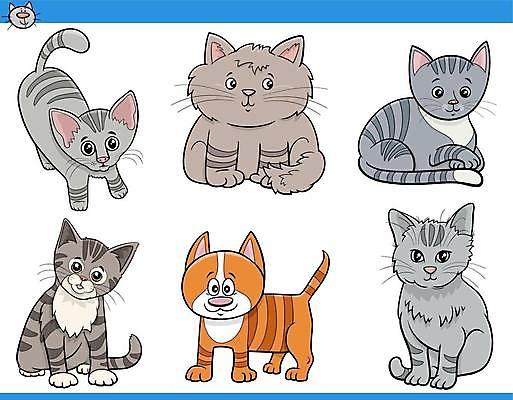 EPS 해외이미지 엎드리기 일러스트 서기 앉기 사람없음 귀여움 고양이 만화 해외일러스트 컨셉 포유류 모션 반려동물 파일형식 벡터 이미지허브