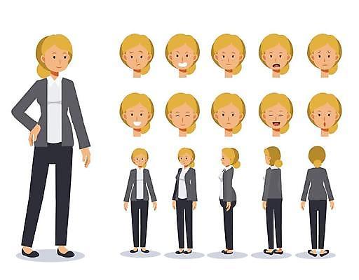 EPS 해외이미지 전신 여자 감정 얼굴 허리손 일러스트 무표정 표정 서기 미소 웃음 여러명 성인 놀람 슬픔 분노 비즈니스캐릭터 성인여자만 못마땅 해외일러스트 일러캐릭터 캐릭터 포즈 다수 비즈니스 모션 사람 신체부위 여자만 성인만 파일형식 벡터 이미지허브