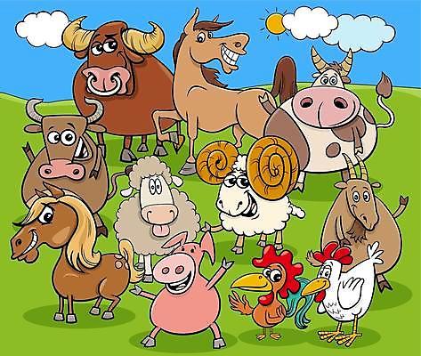 EPS 해외이미지 일러스트 하늘 염소 사람없음 세트 태양 닭 양 말_동물 돼지 소 해외일러스트 자연요소 포유류 조류 파일형식 벡터 이미지허브