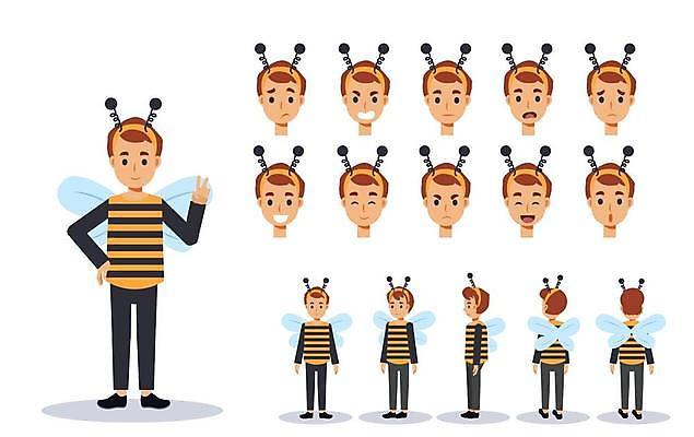 EPS 해외이미지 전신 캐릭터 드레스 행복 얼굴 어린이 일러스트 휴가 미술 사람 소년 그래픽 세트 노란색 파티 기쁨 할로윈 축하 표현 플랫 벌레 만화 수집 애니메이션 고립 아바타 해외일러스트 일러캐릭터 옷 남자 감정 컬러 곤충 컨셉 문화예술 이벤트 신체부위 파일형식 벡터 이미지허브