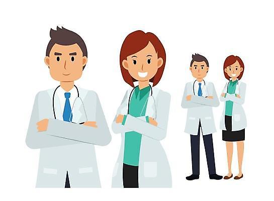 EPS 해외이미지 전신 여자 남자 일러스트 서기 미소 여러명 상반신 성인 팔짱 의료진 의사 성인만 해외일러스트 직업 다수 의학 모션 표정 사람 파일형식 벡터 이미지허브