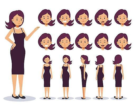 EPS 해외이미지 클립아트 모델 캐릭터 라이프스타일 디자인 드레스 옷 여자 감정 얼굴 포즈 일러스트 미소 사람 성인 세트 쇼핑백 유행 기쁨 표현 플랫 만화 수집 애니메이션 스타일 해외일러스트 일러캐릭터 가방 표정 생활 신체부위 파일형식 벡터 이미지허브