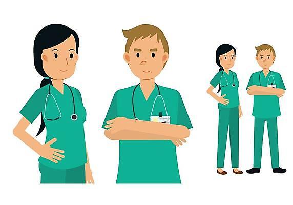 EPS 해외이미지 전신 여자 남자 허리손 일러스트 서기 미소 여러명 상반신 성인 팔짱 의료진 의사 성인만 해외일러스트 직업 포즈 다수 의학 모션 표정 사람 파일형식 벡터 이미지허브