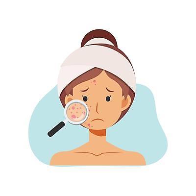 EPS 해외이미지 캐릭터 여자 얼굴 일러스트 건강 사람 화장품 플랫 확대 만화 피부 확대경 문제 고립 돌봄 위생관리 트러블 해외일러스트 일러캐릭터 모션 관리 신체부위 뷰티 파일형식 벡터 이미지허브