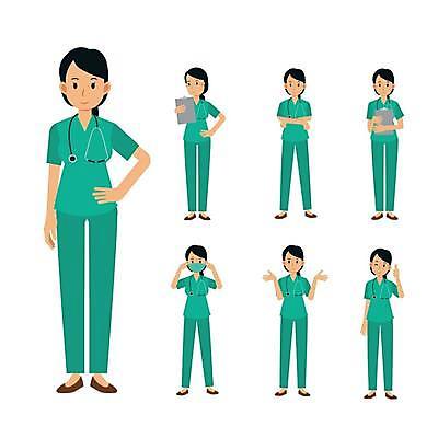 EPS 해외이미지 전신 여자 허리손 일러스트 마스크 서기 들기 여러명 성인 팔짱 의료진 최고 따봉 의문 간호복 서류판 성인여자만 해외일러스트 직업 포즈 다수 컨셉 유니폼 의학 모션 사람 사무용품 여자만 성인만 파일형식 벡터 이미지허브