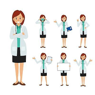 EPS 해외이미지 전신 여자 허리손 일러스트 말하기 마스크 서기 들기 여러명 성인 팔짱 팻말 의료진 의사 성인여자만 해외일러스트 직업 포즈 다수 의학 모션 프레임 사람 여자만 성인만 파일형식 벡터 이미지허브
