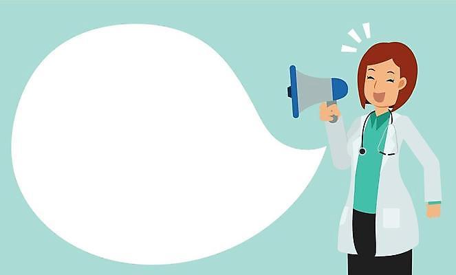 EPS 해외이미지 여자 하늘색 말풍선 일러스트 프레임 말하기 한명 들기 상반신 성인 확성기 외침 의료진 의사 알림 성인여자한명만 해외일러스트 직업 1 의학 모션 사람 파란색 소리 여자한명만 성인여자만 파일형식 벡터 이미지허브