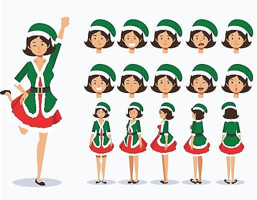 EPS 해외이미지 캐릭터 옷 계절 여자 행복 감정 포즈 크리스마스 겨울 일러스트 휴가 새로움 새해 기념 미소 사람 그래픽 빨간색 세트 산타클로스 파티 분노 플랫 만화 연도 건배 해외일러스트 일러캐릭터 기념일 컬러 컨셉 표정 이벤트 파일형식 벡터 이미지허브