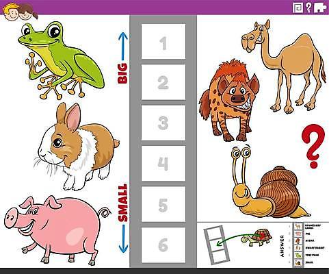 EPS 해외이미지 동물 템플릿 디자인 교육 어린이 일러스트 종류 개구리 취미 그래픽 유치원 게임 돼지 퍼즐 수수께끼 어플리케이션 작음 큼 만화 그림 달팽이 낙타 질서 문제집 해결 발견 단봉낙타 대답 해외일러스트 포유류 놀이 연체동물 양서류 사람 책 예절 크기 파일형식 벡터 이미지허브