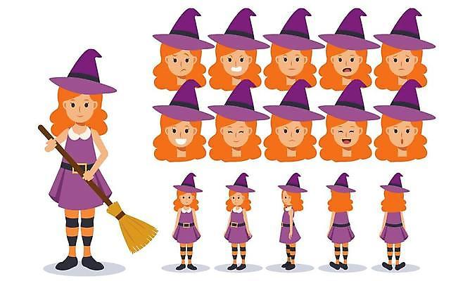 EPS 해외이미지 전신 캐릭터 드레스 여자 행복 얼굴 어린이 일러스트 휴가 미술 미소 사람 그래픽 빨간색 세트 파티 기쁨 할로윈 축하 표현 플랫 만화 수집 마녀 마법 애니메이션 고립 아바타 해외일러스트 일러캐릭터 옷 감정 컬러 컨셉 문화예술 표정 이벤트 신체부위 파일형식 벡터 이미지허브