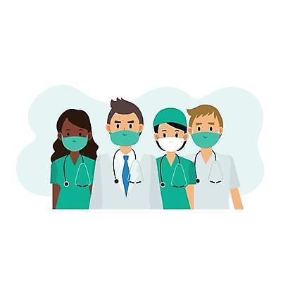EPS 해외이미지 여자 남자 일러스트 청진기 마스크 여러명 상반신 성인 의료진 의사 마스크착용 성인만 코로나바이러스 델타변이바이러스 오미크론 해외일러스트 직업 다수 의학 의료기기 사람 바이러스 사회이슈 파일형식 벡터 이미지허브