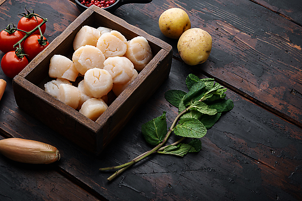 포토 JPG 해외이미지 조개 실내 사람없음 나무상자 담기 가리비 관자 나무배경 해외포토 백그라운드 모션 어패류 내부 상자 파일형식 이미지허브