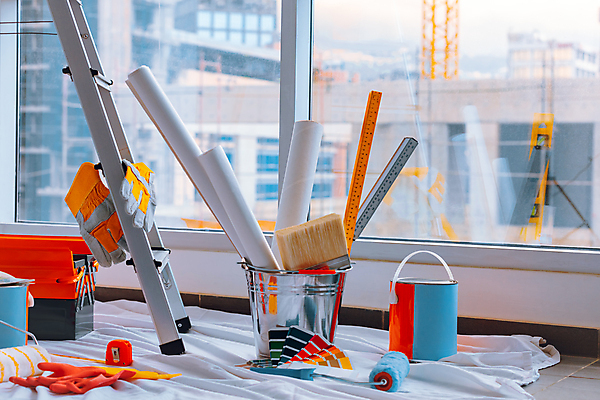 포토 JPG 해외이미지 직업 디자인 장갑 사다리 바닥 아파트 주택 실내 사람없음 내부 건물 장식 세트 페인트 방 장비 도구 공구 붓 업무 플랫 수리 직원 오브젝트 롤러 화가 부활 유지 복원 리모델링 업그레이드 정물화 해외포토 건축물 잡화 작업 그림 파일형식 이미지허브