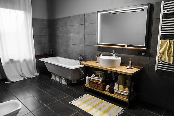 포토 JPG 해외이미지 욕조 실내 사람없음 인테리어 수건 바구니 카펫 욕실 커튼 세면대 모던 화장실 수건걸이 욕실거울 해외포토 디자인 내부 위생용품 거울 파일형식 이미지허브