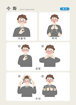 문자 남자 종교 일러스트 손가락 커뮤니케이션 한명 사람 손짓 상반신 성인 한글 성당 천주교 수녀 소통 미사 지문자 청각장애인 국내일러스트 AI파일 1 손 컨셉 종교건축 모션 장애인 수화 파일형식 벡터